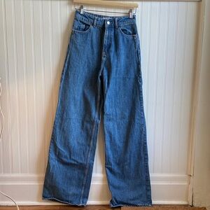 Wide Leg High Rise Blue Denim Jeans